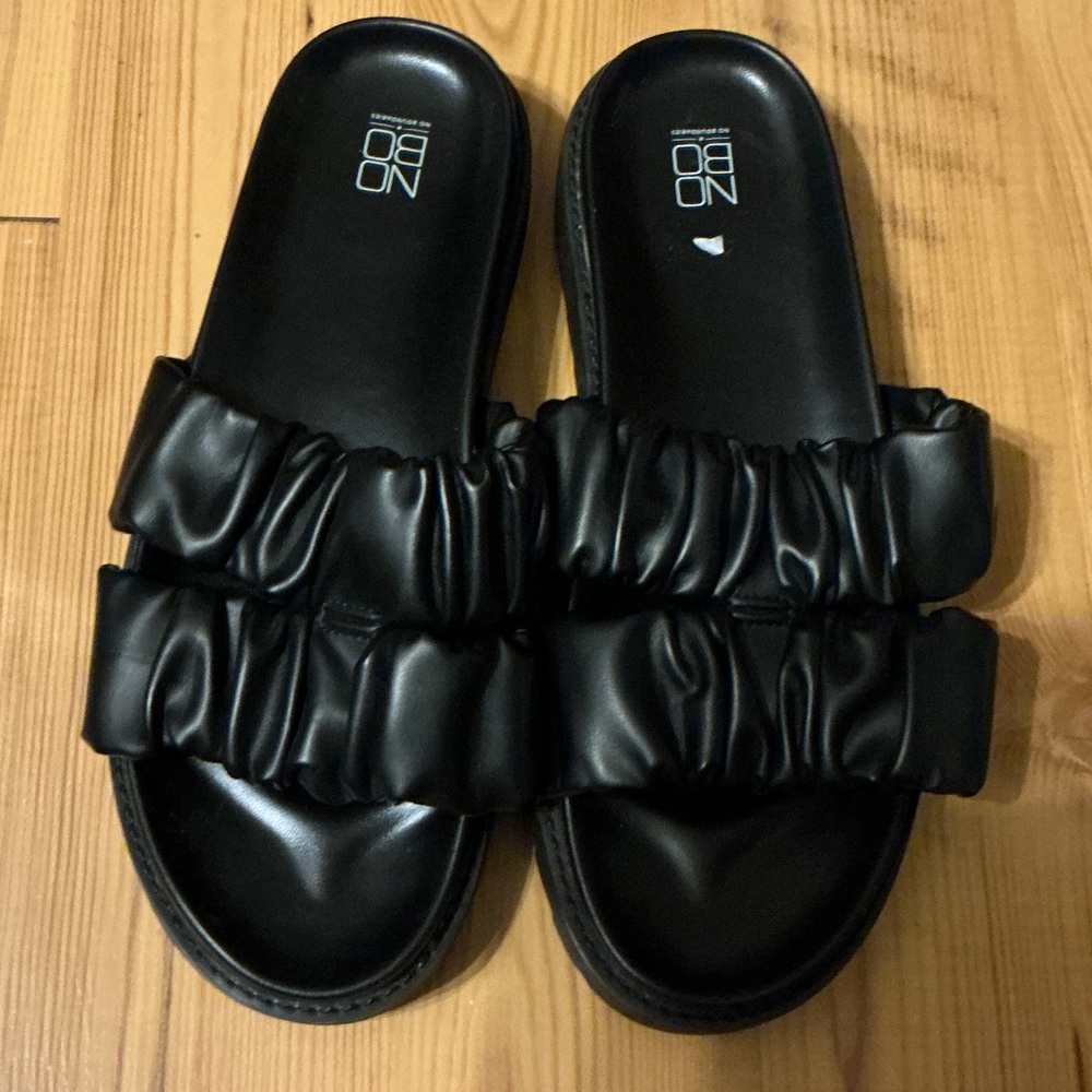 NOBO Black Double Ruched Slide Sandals